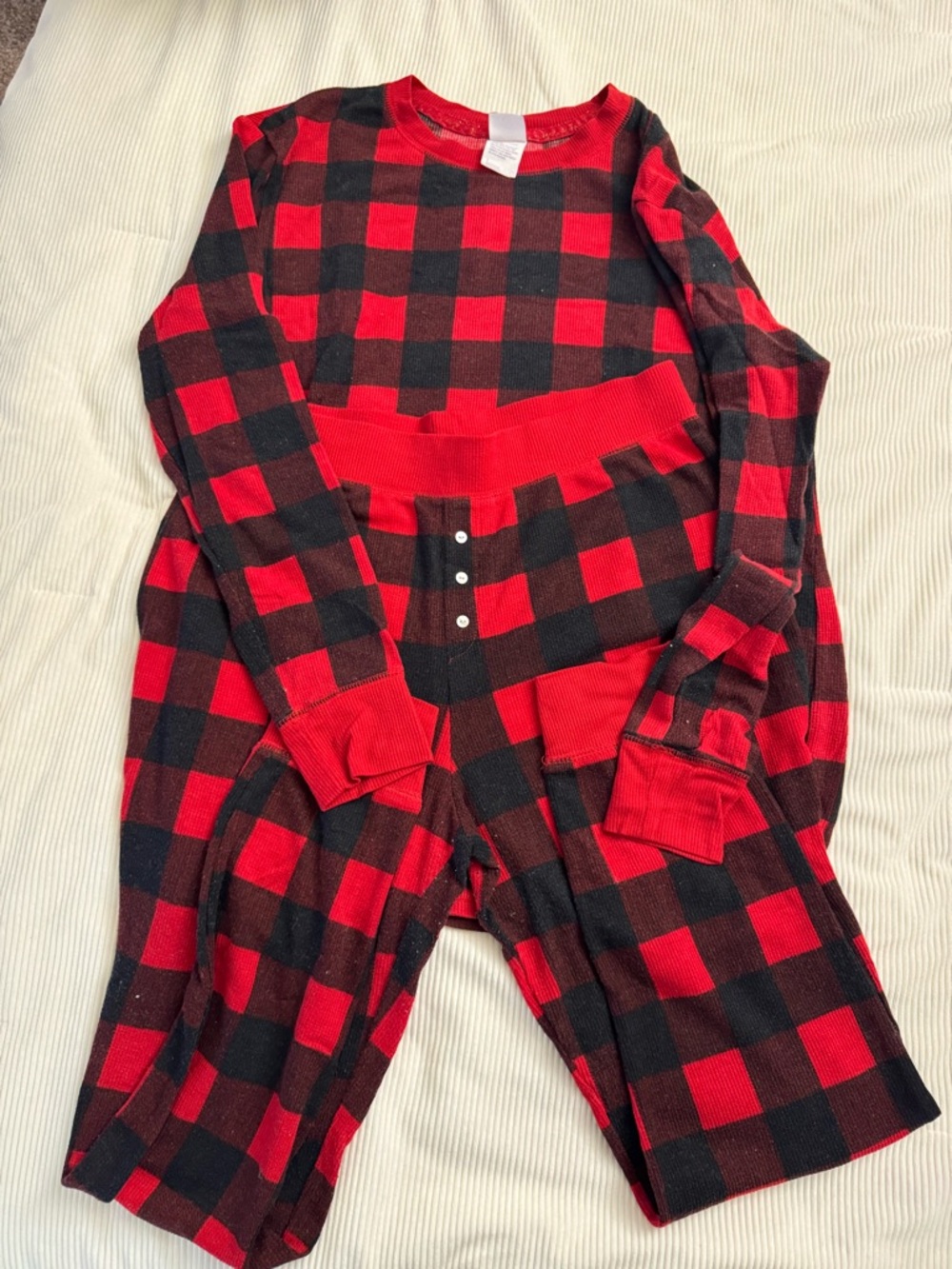 Red and Black Buffalo Plaid Thermal Pajama Set